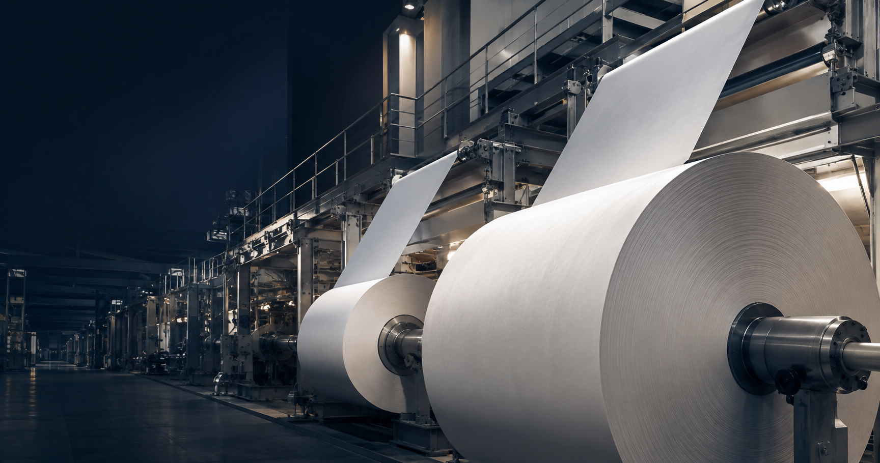 Large paper reels on precision production machinery